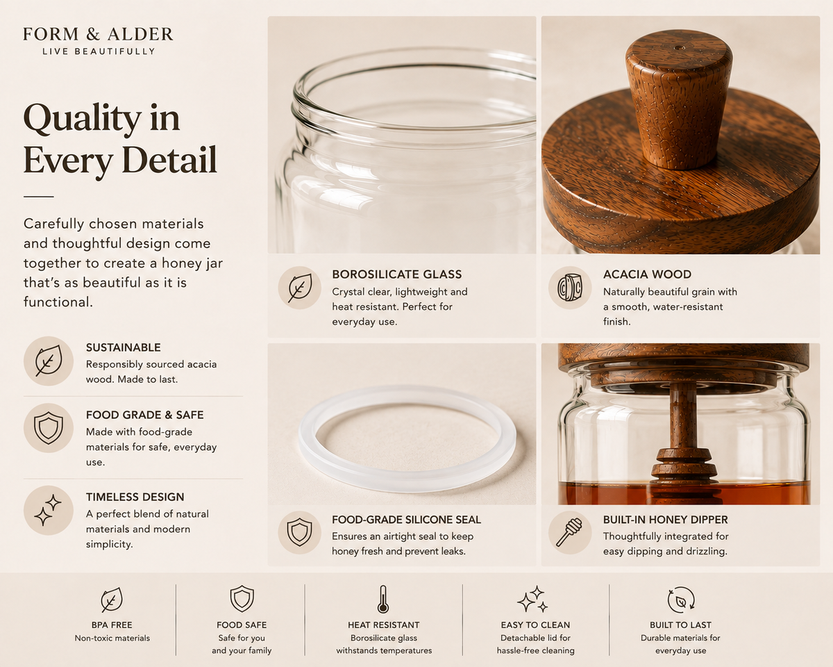 Honey Jar with Integrated Wooden Dipper