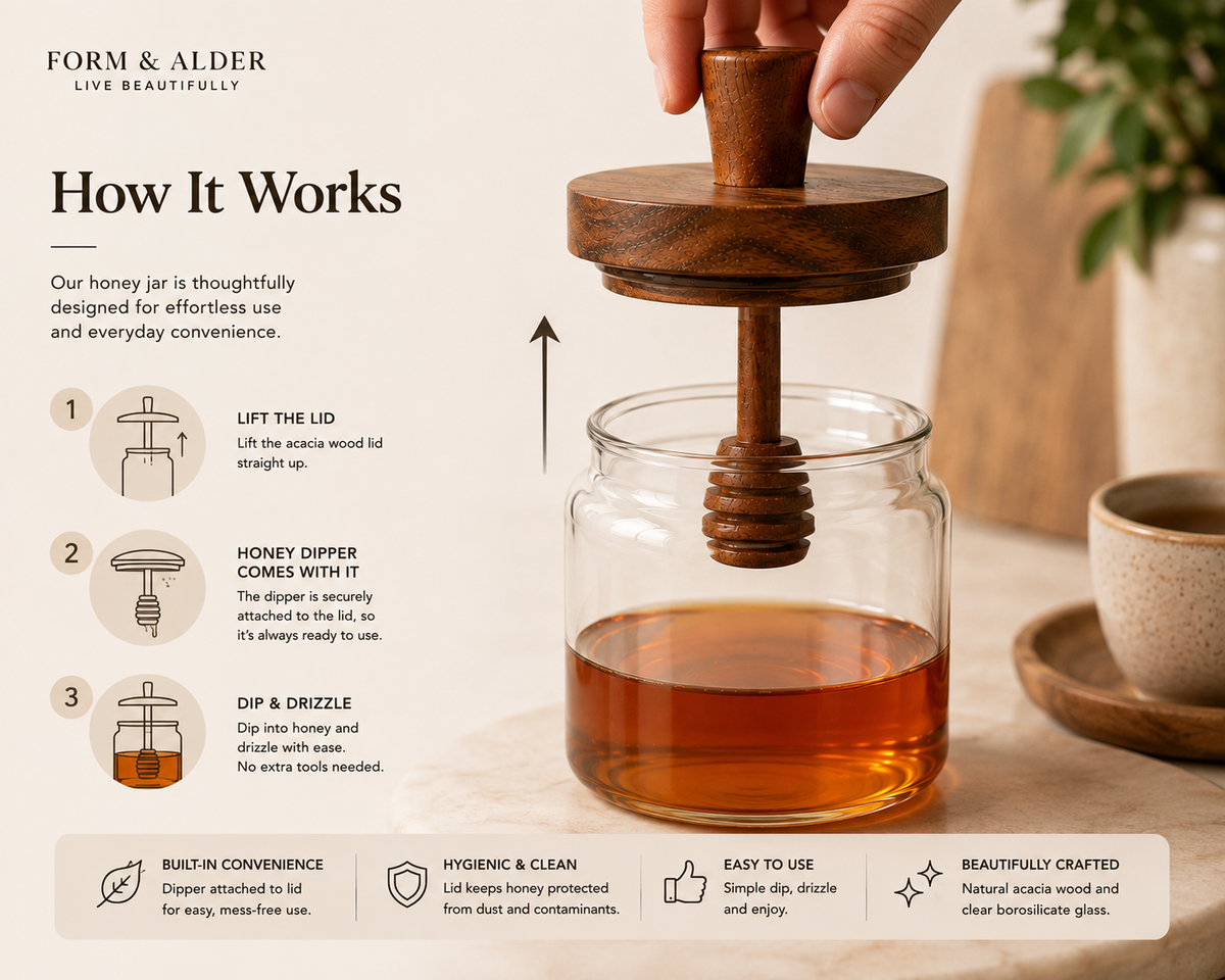 Honey Jar with Integrated Wooden Dipper
