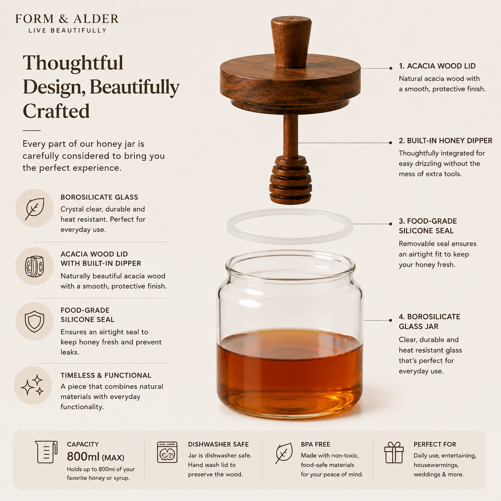 Honey Jar with Integrated Wooden Dipper