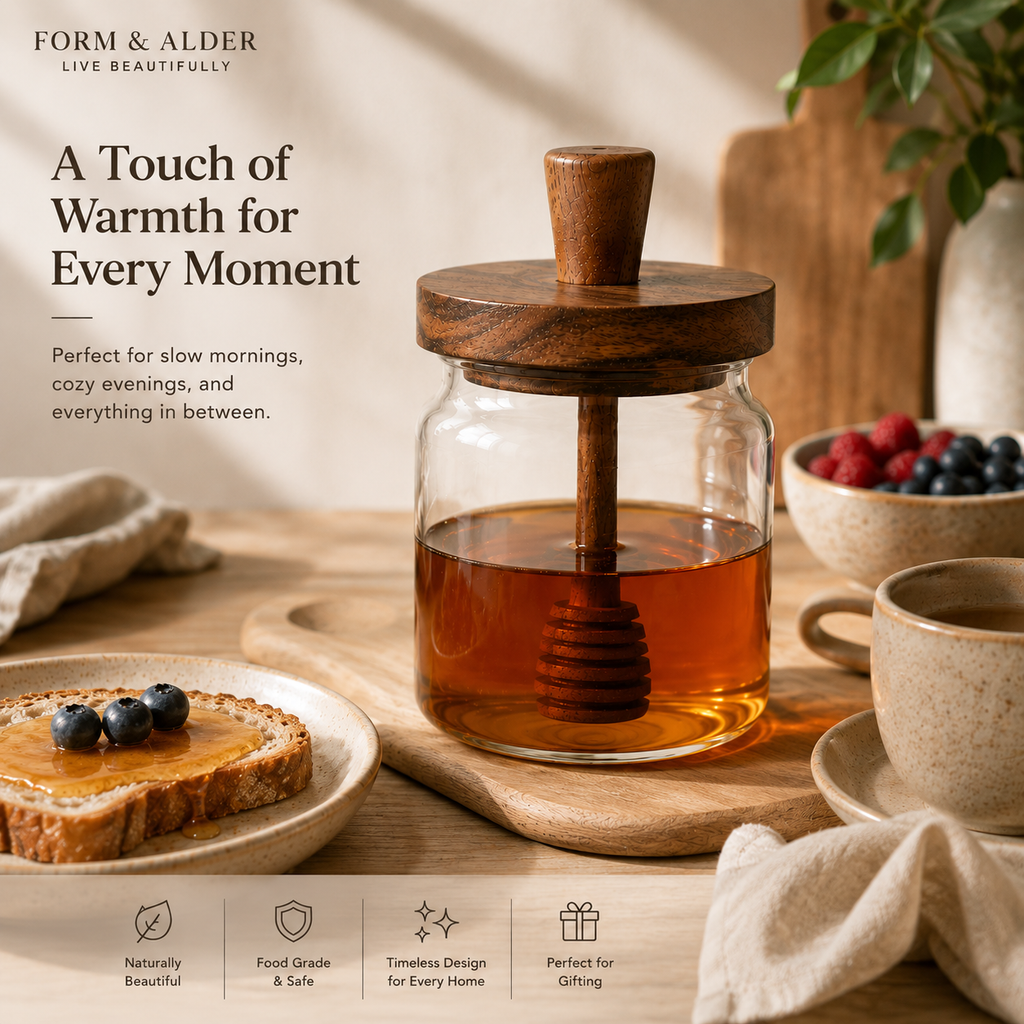 Honey Jar with Integrated Wooden Dipper