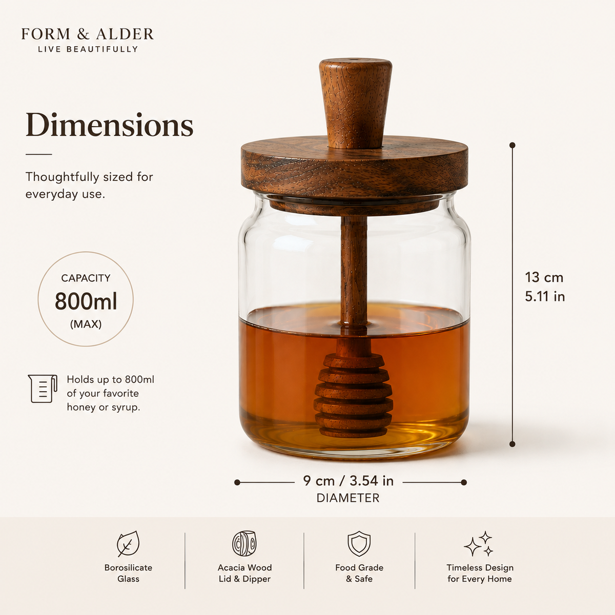 Honey Jar with Integrated Wooden Dipper
